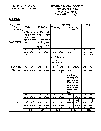 Đề kiểm tra cuối học kì II Ngữ Văn 6 - Năm học 2022-2023 - Trường THCS Thái Sơn (Có đáp án + Ma trận)