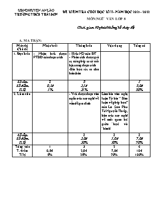 Đề kiểm tra cuối học kì II Ngữ Văn 8 - Năm học 2022-2023 - Trường THCS Thái Sơn (Có đáp án + Ma trận)