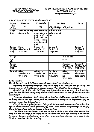 Đề kiểm tra cuối học kì II Ngữ Văn 9 - Năm học 2022-2023 - Trường THCS Tân Viên (Có đáp án + Ma trận)