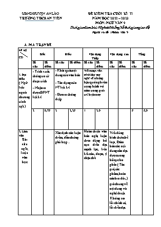 Đề kiểm tra cuối học kì II Ngữ Văn 9 - Năm học 2022-2023 - Trường THCS An Tiến (Có đáp án + Ma trận)
