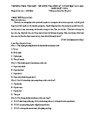 Đề kiểm tra cuối học kì II Ngữ văn Lớp 6 - Năm học 2022-2023 - Trường THCS Thái Sơn