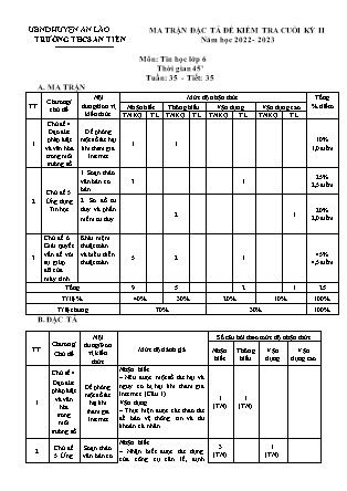 Đề kiểm tra cuối học kì II Tin học 6 - Năm học 2022-2023 - Trường THCS An Tiến (Có đáp án + Ma trận)