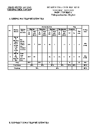 Đề kiểm tra cuối học kì II Tin học 6 - Năm học 2022-2023 - Trường THCS Tân Dân (Có đáp án + Ma trận)