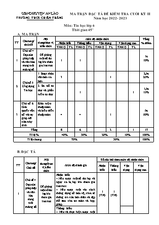 Đề kiểm tra cuối học kì II Tin học 6 - Năm học 2022-2023 - Trường THCS Chiến Thắng (Có đáp án + Ma trận)