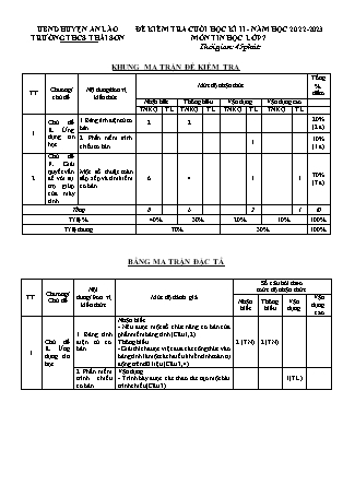 Đề kiểm tra cuối học kì II Tin học 7 - Năm học 2022-2023 - Trường THCS Thái Sơn (Có đáp án + Ma trận)