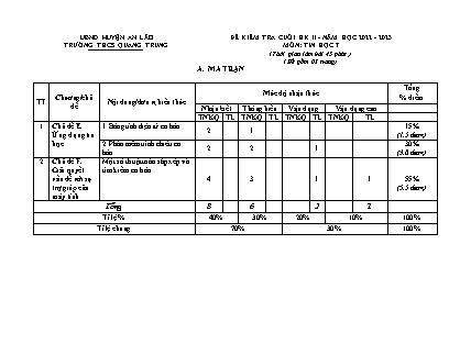 Đề kiểm tra cuối học kì II Tin học 7 - Năm học 2022-2023 - Trường THCS Quang Trung (Có đáp án + Ma trận)