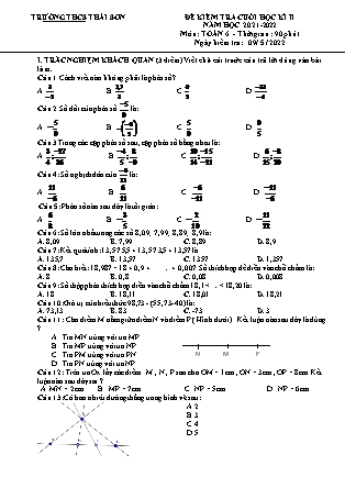 Đề kiểm tra cuối học kì II Toán 6 - Năm học 2021-2022 - Trường THCS Thái Sơn (Có đáp án)