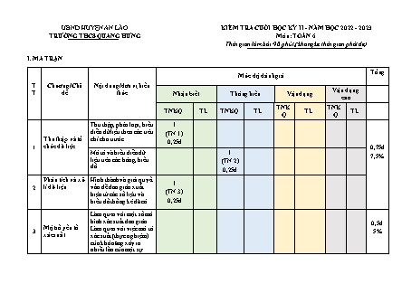 Đề kiểm tra cuối học kì II Toán 6 - Năm học 2022-2023 - Trường THCS Quang Hưng (Có đáp án + Ma trận)
