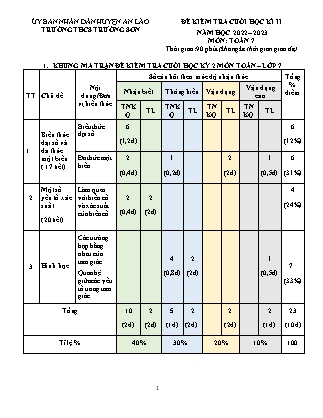 Đề kiểm tra cuối học kì II Toán 7 - Năm học 2022-2023 - Trường THCS Trường Sơn (Có đáp án + Ma trận)