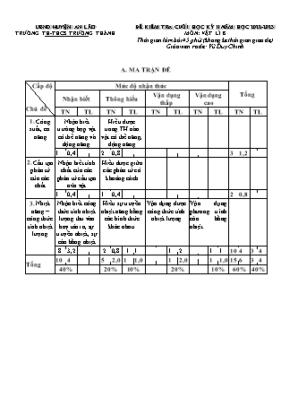 Đề kiểm tra cuối học kì II Vật lí 8 - Năm học 2022-2023 - Trường THCS Trường Thành (Có đáp án + Ma trận)