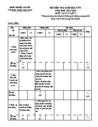 Đề kiểm tra cuối học kì II Vật lí 9 - Năm học 2021-2022 - Trường THCS Thái Sơn (Có đáp án + Ma trận)
