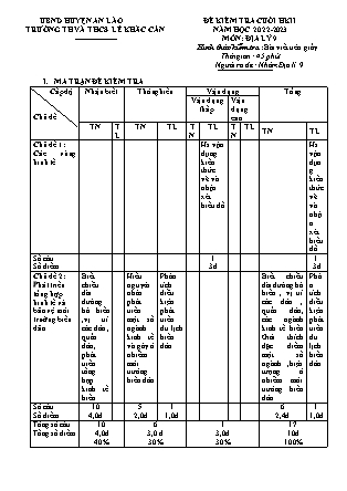 Đề kiểm tra cuối học kỳ II Địa lý 9 - Năm học 2022-2023 - Trường TH và THCS Lê Khắc Cẩn (Có đáp án + Ma trận)