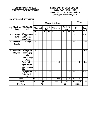 Đề kiểm tra cuối học kỳ II Giáo dục công dân 6 - Năm học 2022-2023 - Trường THCS Bát Trang (Có đáp án + Ma trận)