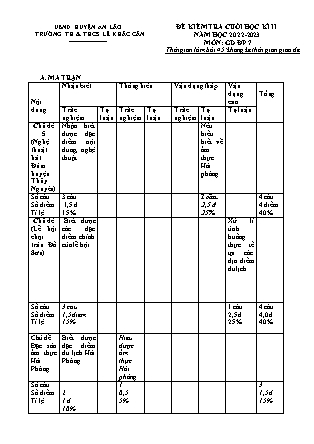 Đề kiểm tra cuối học kỳ II Giáo dục địa phương 7 - Năm học 2022-2023 - Trường TH và THCS Lê Khắc Cẩn (Có đáp án + Ma trận)