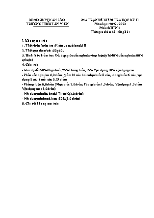 Đề kiểm tra cuối học kỳ II Khoa học tự nhiên 6 - Năm học 2022-2023 - Trường THCS Tân Viên (Có đáp án + Ma trận)