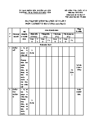 Đề kiểm tra cuối học kỳ II Lịch sử và Địa lí 7 - Năm học 2022-2023 - Trường TH và THCS Lê Khắc Cẩn (Có đáp án + Ma trận)