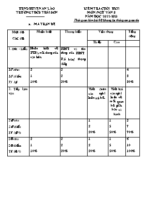 Đề kiểm tra cuối học kỳ II Ngữ Văn 8 - Năm học 2022-2023 - Trường THCS Thái Sơn (Có đáp án + Ma trận)