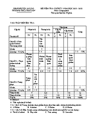 Đề kiểm tra cuối kì I Công nghệ 6 - Năm học 2021-2022 - Trường THCS Thái Sơn (Có đáp án + Ma trận)