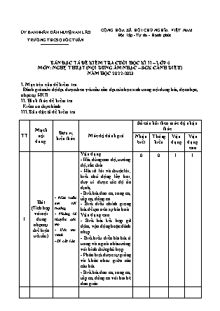 Đề kiểm tra cuối kì II Âm nhạc 6 (Cánh diều) - Trường THCS Quốc Tuấn (Có đáp án + Ma trận)