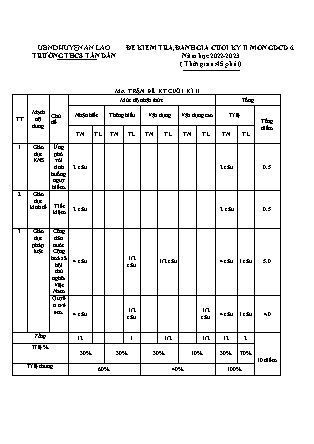 Đề kiểm tra cuối kì II Giáo dục công dân 6 - Năm học 2022-2023 - Trường THCS Tân Dân (Có đáp án + Ma trận)