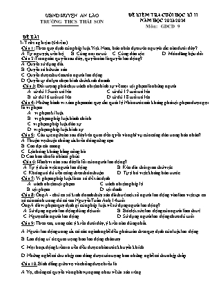 Đề kiểm tra cuối kì II Giáo dục công dân 9 - Năm học 2023-2024 - Trường THCS Thái Sơn (Có đáp án)
