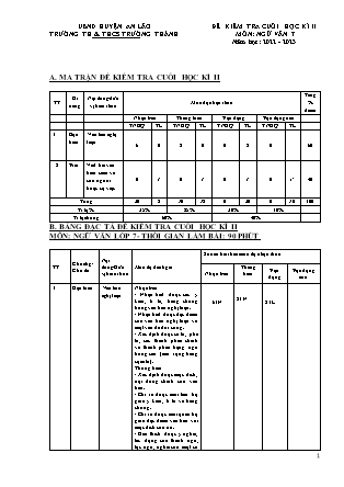 Đề kiểm tra cuối kì II Ngữ Văn 7 - Năm học 2022-2023 - Trường THCS Trường Thành (Có đáp án + Ma trận)