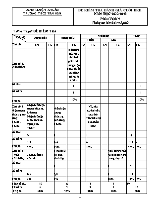 Đề kiểm tra, đánh giá cuối học kì II Vật lí 9 - Năm học 2022-2023 - Trường THCS Tân Dân (Có đáp án + Ma trận)