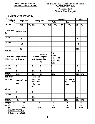 Đề kiểm tra, đánh giá học kì II Hóa học 8 - Năm học 2022-2023 - Trường THCS Tân Dân (Có đáp án + Ma trận)