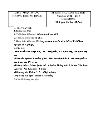 Đề kiểm tra đánh giá học kỳ II Khoa học tự nhiên 6 - Năm học 2022-2023 - Trường THCS An Thắng (Có đáp án + Ma trận)