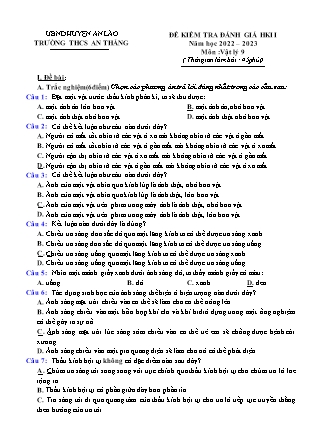 Đề kiểm tra đánh giá học kỳ II Vật lý 9 - Năm học 2022-2023 - Trường THCS An Thắng (Có đáp án + Ma trận)