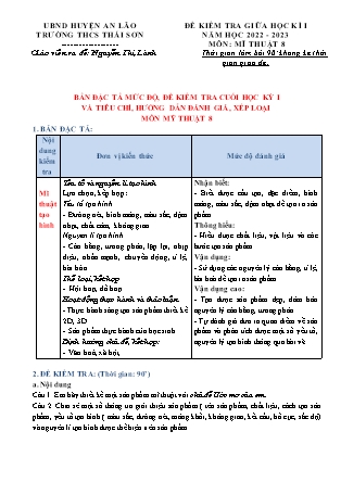 Đề kiểm tra giữa học kì I Mĩ thuật 8 - Nguyễn Thị Lành (Có đáp án + Ma trận)