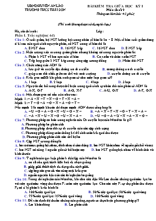 Đề kiểm tra giữa học kì I Sinh học 9 - Trường THCS Thái Sơn