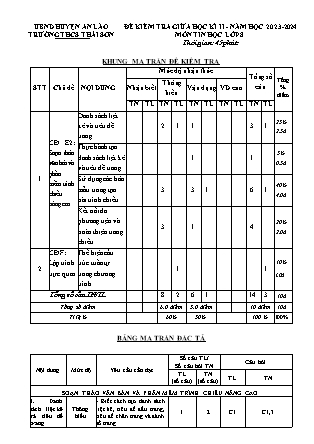 Đề kiểm tra giữa học kì II Tin học 8 - Năm học 2023-2024 - Trường THCS Thái Sơn (Có đáp án + Ma trận)