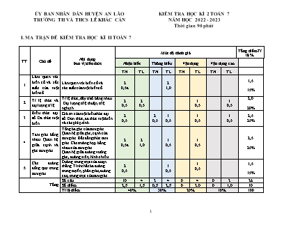 Đề kiểm tra giữa học kỳ II Toán 7 - Năm học 2022-2023 - Trường TH và THCS Lê Khắc Cẩn (Có đáp án + Ma trận)
