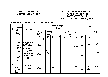 Đề kiểm tra học kì II Giáo dục công dân 6 - Năm học 2022-2023 - Trường THCS An Tiến (Có đáp án + Ma trận)