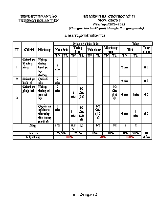 Đề kiểm tra học kì II Giáo dục công dân 7 - Năm học 2022-2023 - Trường THCS An Tiến (Có đáp án + Ma trận)