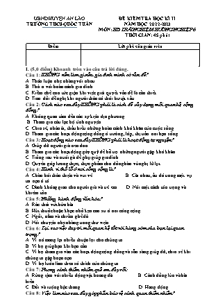 Đề kiểm tra học kì II Hoạt động trải nghiệm hướng nghiệp 6 - Năm học 2022-2023 - Trường THCS Quốc Tuấn (Có đáp án + Ma trận)