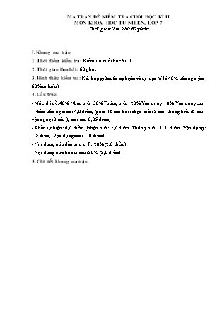 Đề kiểm tra học kì II Khoa học tự nhiên 7 - Năm học 2023-2024 - Trường THCS Chiến Thắng (Có đáp án + Ma trận)