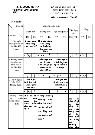 Đề kiểm tra học kì II Lịch sử 8 - Năm học 2022-2023 - Trường THCS Trường Thọ (Có đáp án + Ma trận)