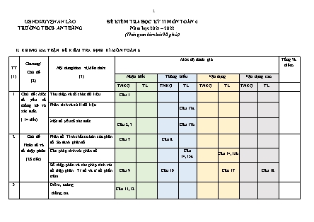 Đề kiểm tra học kì II Toán 6 - Năm học 2021-2022 - Trường THCS An Thắng (Có đáp án + Ma trận)