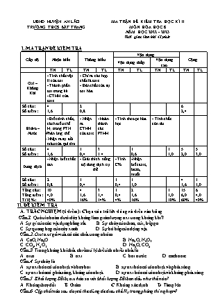 Đề kiểm tra học kỳ II Hóa học 8 - Năm học 2022-2023 - Trường THCS Bát Trang (Có đáp án + Ma trận)