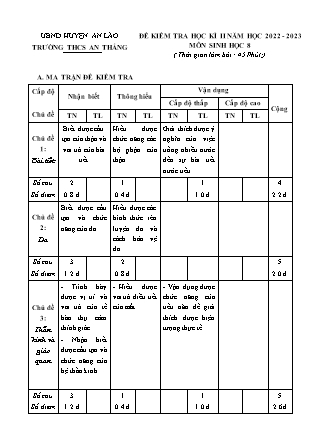 Đề kiểm tra học kỳ II Sinh học 8 - Năm học 2022-2023 - Trường THCS An Thắng (Có đáp án + Ma trận)