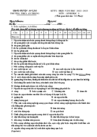 Đề kiểm tra học kỳ II Sinh học 9 - Năm học 2022-2023 - Trường THCS An Thắng (Có đáp án + Ma trận)