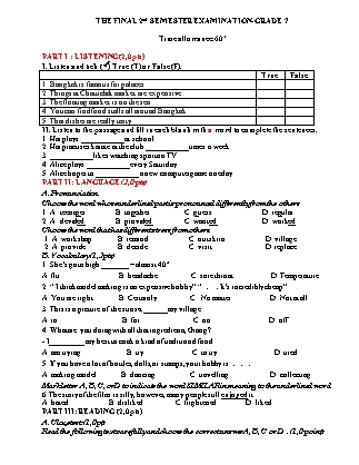 Đề kiểm tra học kỳ II Tiếng Anh 7 (Có đáp án + File nghe)