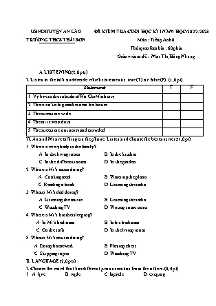 File nghe + Đề kiểm tra cuối học kì I Tiếng Anh 6 - Năm học 2022-2023 - Mai Thị Hồng Nhung (Có đáp án + Ma trận)