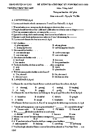 File nghe + Đề kiểm tra cuối học kì I Tiếng Anh 7 - Năm học 2022-2023 - Nguyễn Thị Hải (Có đáp án + Ma trận)