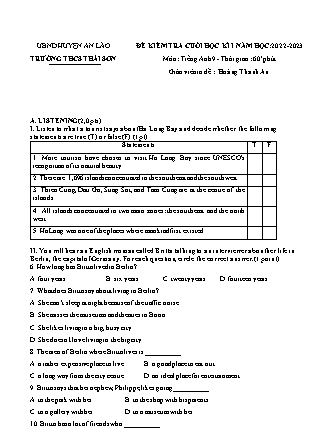 File nghe + Đề kiểm tra cuối học kì I Tiếng Anh 9 - Năm học 2022-2023 - Hoàng Thanh An (Có đáp án + Ma trận)