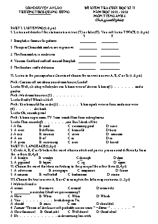 File nghe + Đề kiểm tra cuối học kì II Tiếng Anh 6 - Năm học 2022-2023 - Trường THCS Quang Hưng (Có đáp án + Ma trận)