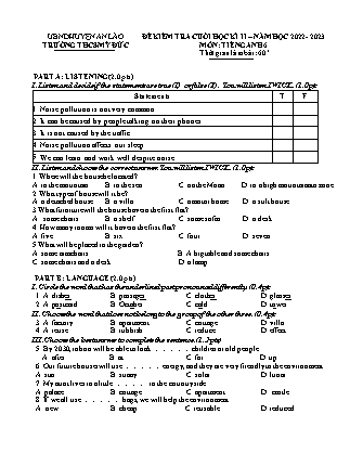 File nghe + Đề kiểm tra cuối học kì II Tiếng Anh 6 - Năm học 2022-2023 - Trường THCS Mỹ Đức (Có đáp án + Ma trận)
