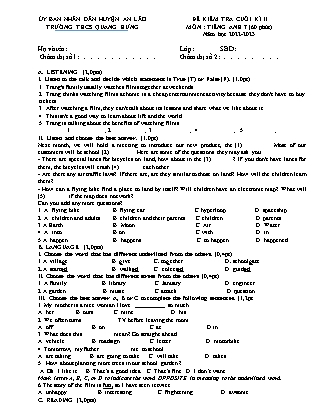 FIle nghe + Đề kiểm tra cuối học kì II Tiếng Anh 7 - Năm học 2022-2023 - Trường THCS Quang Hưng (Có đáp án + Ma trận)